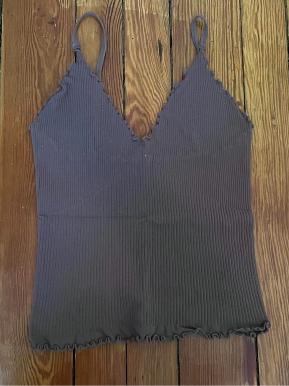 Free People Easy to Love Purple Ribbed V-Neck Scallop Trim Cami